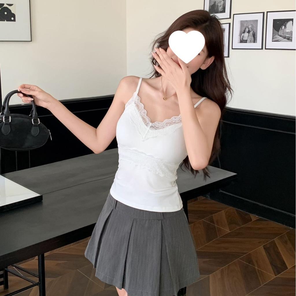 Women's Lace Camisole Vest with Chest Cushion V-neck Sleeveless Top Slimming Bottom Shirt