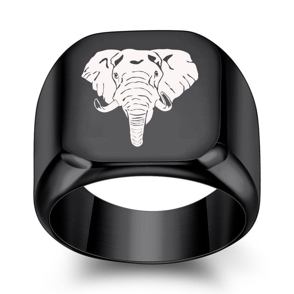 Cross-Border Creative 18MM Laser Engraved Elephant Ring—Smooth, Retro Punk Style Size 13