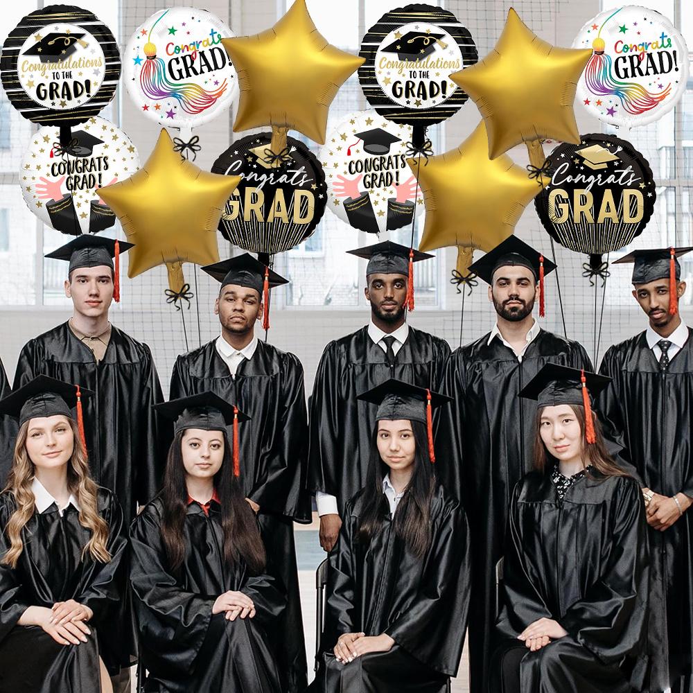 12Pcs Graduation Foil Balloon Set, Congrats Grad 18-Inch Round Mylar Balloons & Star Foil Balloons, Aesthetic Class of 2026 Deco