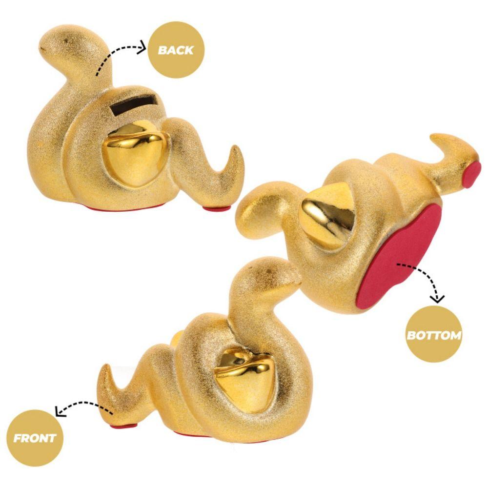 Cute Golden Snake Piggy Bank Unique Desktop Animal Jar Funny Snake Year Ornaments  Collection