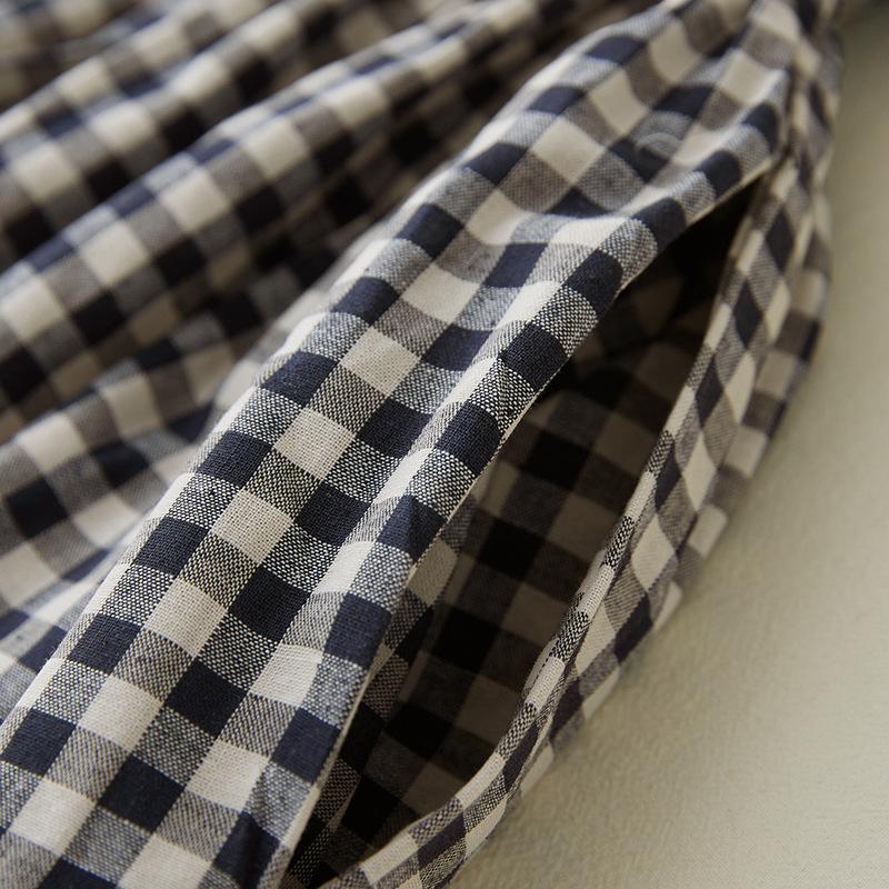 Plaid Cotton and Linen Vest Skirt Women's 2025 Summer New Loose Lace-up Waist Round Neck Sleeveless Dress