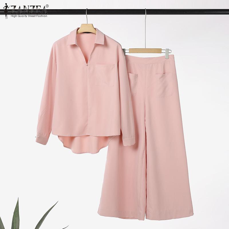 ZANZEA Seturi de costume din două piese pentru femei, bluză casual cu mâneci lungi și pantaloni