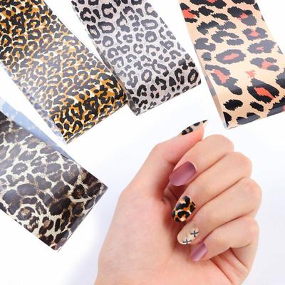 4 Decorazione a avvolgimento completo con pellicola per trasferimento di adesivi per nail art con motivo leopardato