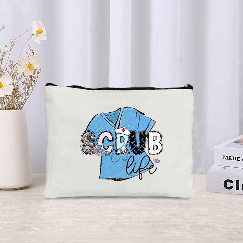 Nurse Life Love Leopard Printed Canvas Cosmetic Bag Travel Sundries Zipper Storage Pouch Office Supplies Pencil Case Nurse Gift