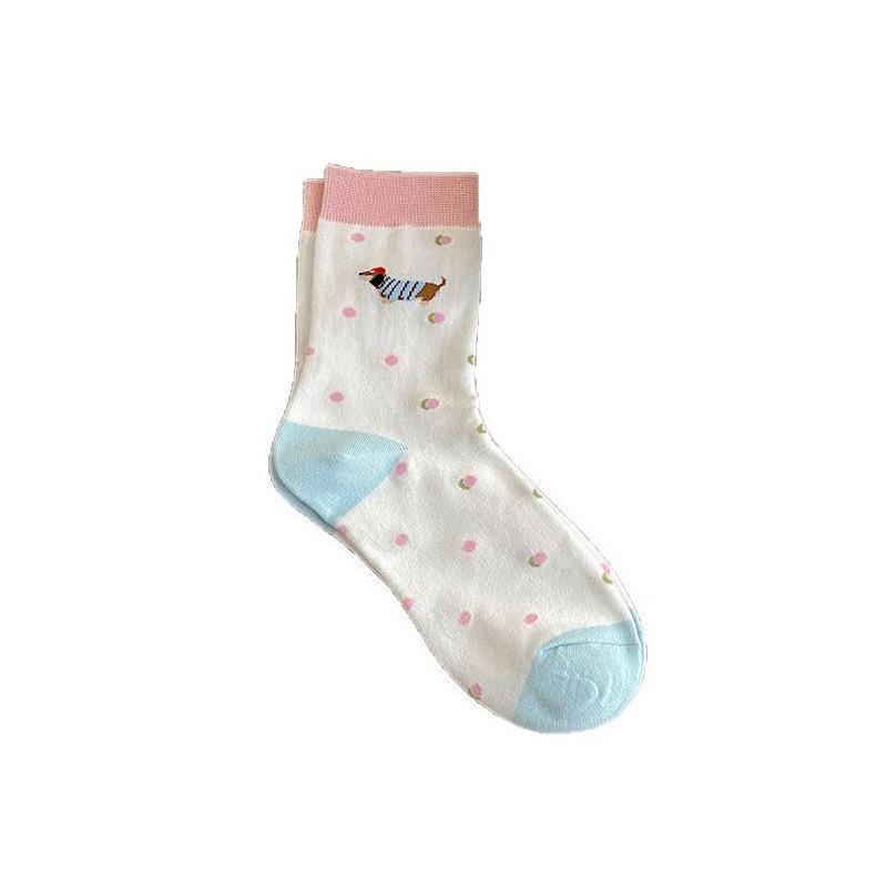 Cartoon Dackel Welpensocken, Mädchen Mid-Calf Socken und Niedliche Mädchen Lange Strümpfe für Frühling und Sommer