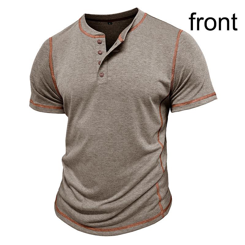 Men's Breathable Casual Short Sleeve Henley Button Cotton Lightweight Soft T-shirt for Male Comfortable Fit Loose Work Vacation Pullover Top