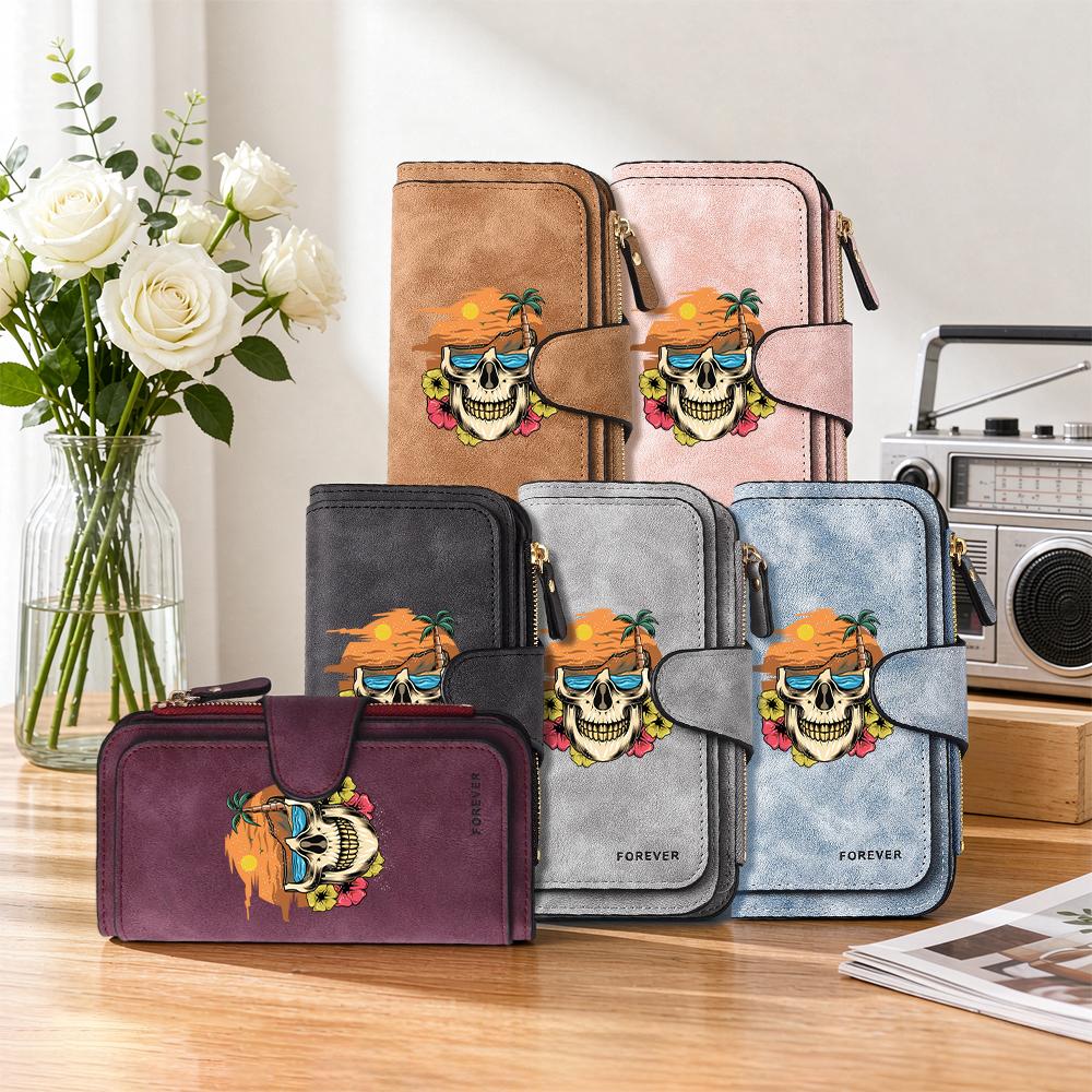 Gothic Skull Pattern Multi Slot Long Fashion Wallet Cool Durable Casual Daily Use Purse