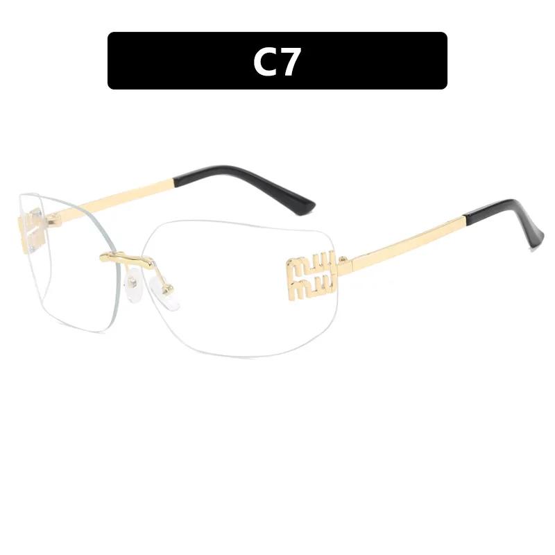 

Funky Metal Luxury Rimless Sunglasses Women Brand Designer Rivets Rectangle Gradient Curved Shades Classic Sun Glasses Female As Picture