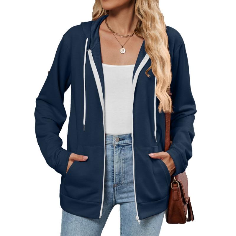 Women S Long Sleeve Hooded Sweatshirt With Zipper Pockets Casual Top