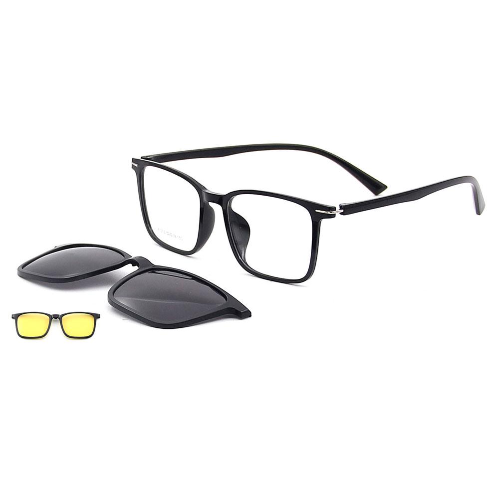 3-in-1 Square Ultralight TR90 Men's Polarized Clip-On Sunglasses & Night Vision Lightweight Durable Glasses Frames for Driving