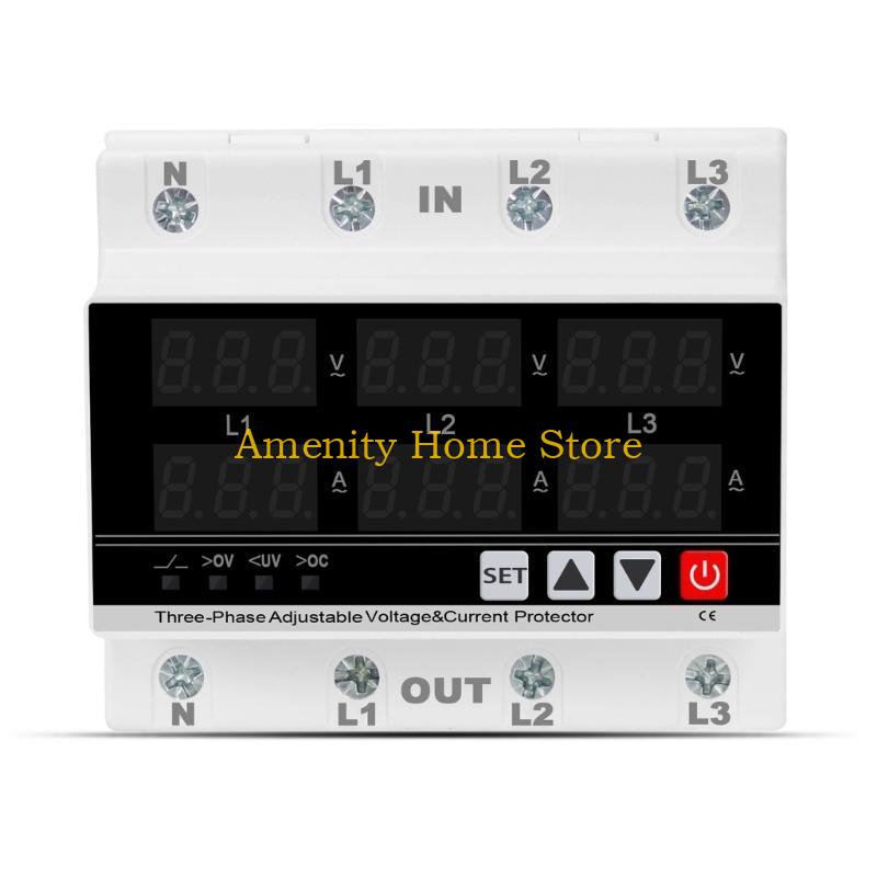 F26C 3 Phase DIN Voltmeter Power Meter Automatic Overvoltage Overcurrent Protector Electricity Tester Easy to Use