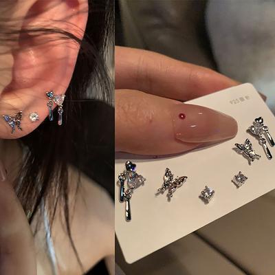 Conjunto de 6 peças de brincos simples para mulheres, brincos de borboleta com zircônia, acessórios de joias para festa de casamento e noivado