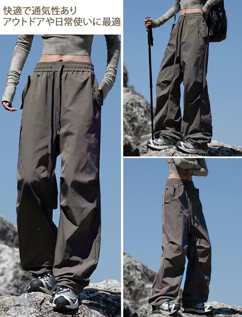 Maeau Cargo Work Loose Elastic Wide Simple Korean Solid with Street Size L Women's Pants, Pants, Fit, Waist, Fit, Style, Slimming, Color, Soft,