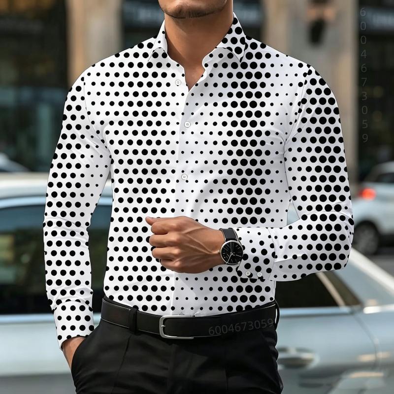 2026 Hot Selling Men's Shirt Gradient Printed Shirt Street Style Lapel Slim Fit Long Sleeved Shirt Business Casual Top