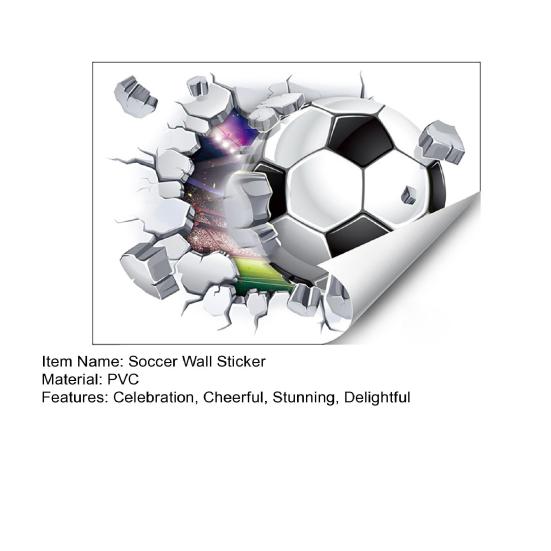 Pegatinas de Pared de Fútbol 3D, Póster de Papel Tapiz de Balón de Fútbol Autoadhesivo, Pegatinas de Pared de Balón Deportivo Rompiendo la Pared para Habitación de Niños Sala de Juegos