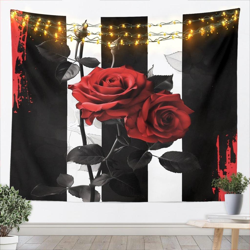 Kids Black White Wall Hanging Blanket for Boys Girls Teens Antique Victorian Baroque Wall Art Breathable Gothic Vintage Floral