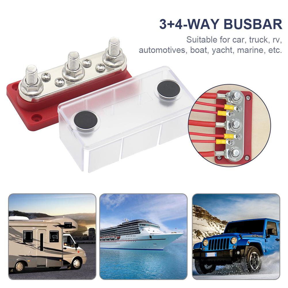 300A Bus Bar 48V Power Distribution Block 3/8 Studs Bus Bar Board 3+4 Way for RV Marine Boat for Vehicle Car Automobile Caravan