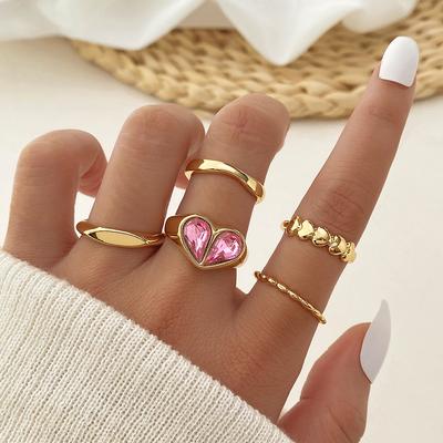 Sexy Fashion Fine Pink Diamond Love Ring 5er Set Hundert Ringe Damen Schmuck Geschenk