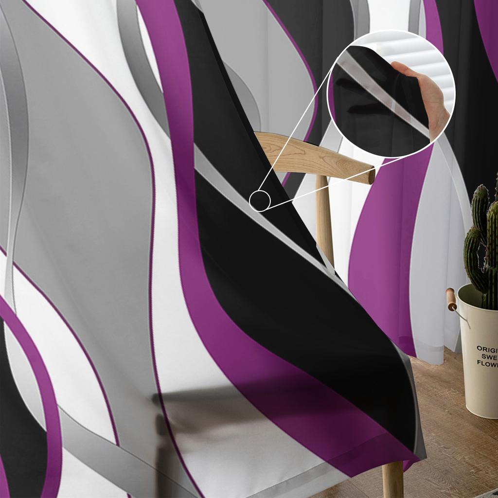 Abstract Lines Gradient Purple Sheer Curtains for Living Room Decoration Window Curtains Kitchen Tulle Voile Organza Curtains