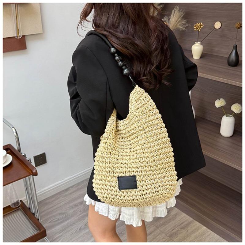 Taschen Damen Retro geflochtene Taschen Fauler Stil große Kapazität ausgehöhlte Strandtaschen Kontrastfarbe Unterarm-Beuteltaschen