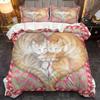 3 Piece Set Cartoon Love Cat Valentine's Day Print Quilt Set,Including 1 Duvet Cover and 2 Pillowcases(excluding Padding)