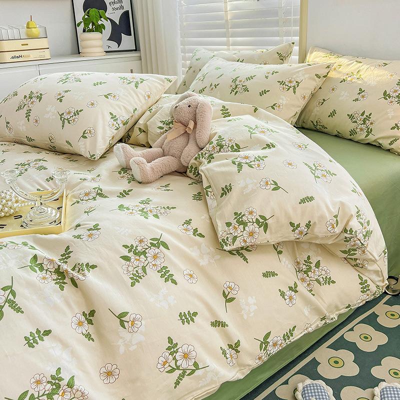 Pure Cotton Printed Four-piece Set, Pure Cotton Bed Sheet, Quilt Cover, Small Fresh Three-piece Set, Bed Home Thickened Quilt Cover