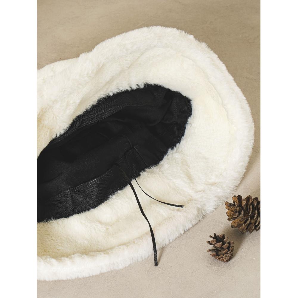 Daiso Soft Fur Bucket Hat Ivory