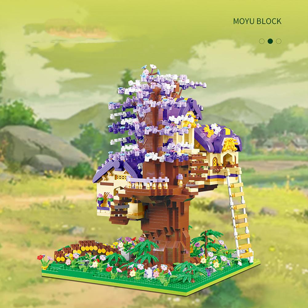 Diy miniaturní diamantové malé částice složené stavební bloky Forest Tree House Téma Puzzle Modely