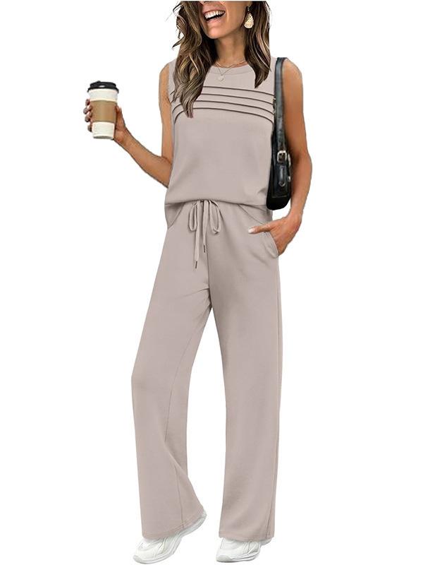 2026 spring and summer new casual suit Amazon European and American cross-border pleated vest women s top two-piece set women s S
