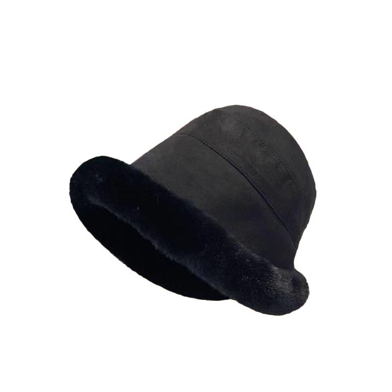 Hairy Hat Women's Winter Hemming Bucket Hat Warm Ear Protector Piled Thickened Big Head Circumference Suede Basin Hat