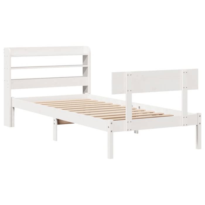 VidaXL Bed Frame with Headboard White 90x200cm Solid Pine Wood, Bed, Bedroom Furniture, Wooden Bed, Bed 3306614