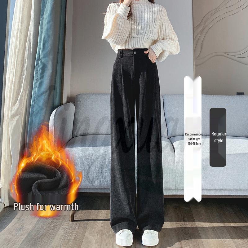 European Cotton Velvet Wide-Leg High-Waisted Women's Corduroy Pants for Autumn/Winter - Drapey, Casual, Floor-Length.