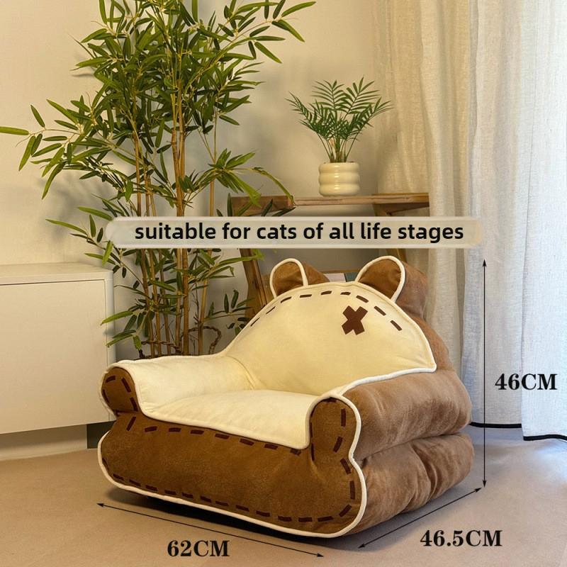 

Cartoon Bear Cat Nest Comfortable Cat Sleeping Sofa Winter Velvet Thicken Warm Safe Pet Bed House Accessories Dog Mat Habitats