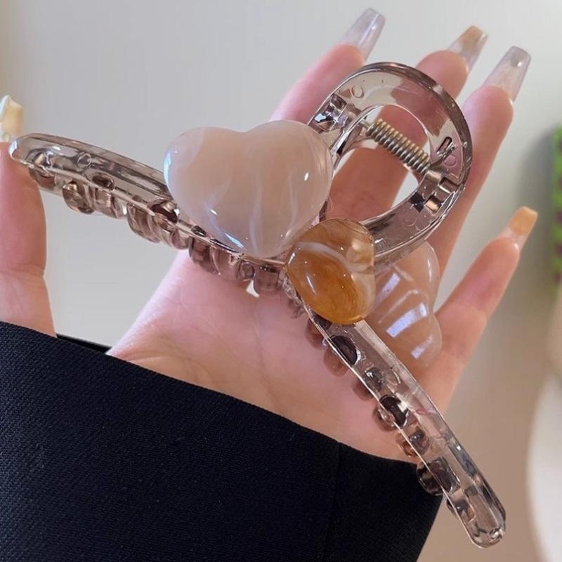 1pc High-end Large Jelly-colored Heart Hair Clip for Women, a Back-of-head Hair Accessory for Pinning Up Hair