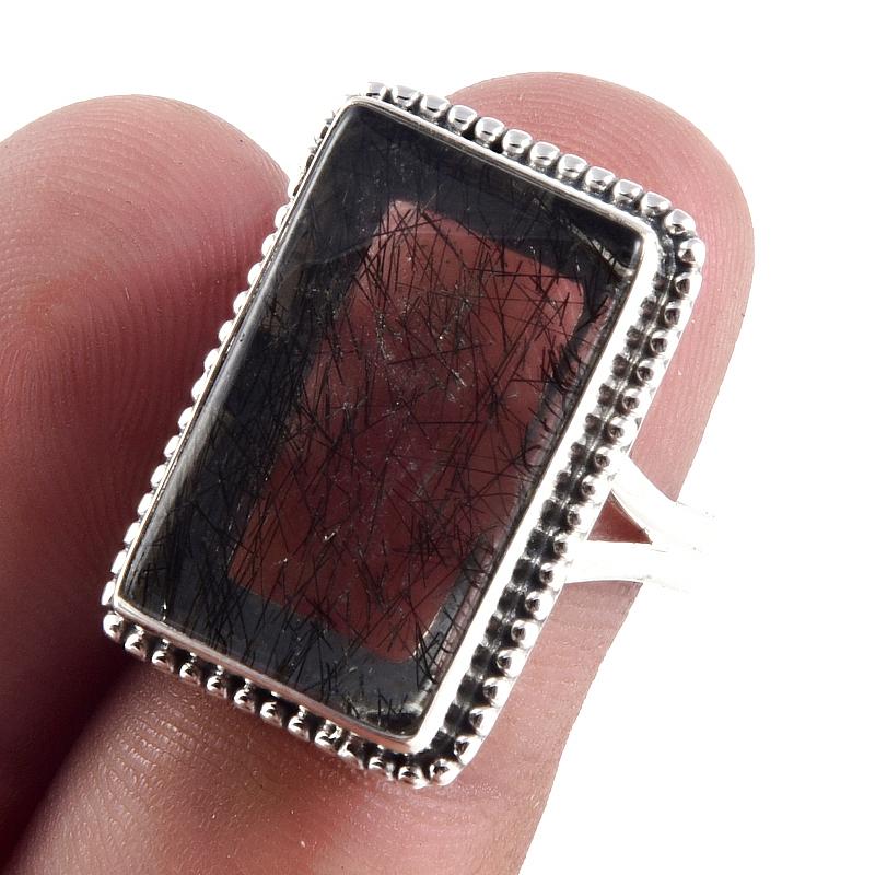 

Natural Black Rutile Gemstone Handmade 925 Sterling Silver Jewelry Ring S.7 o3e60