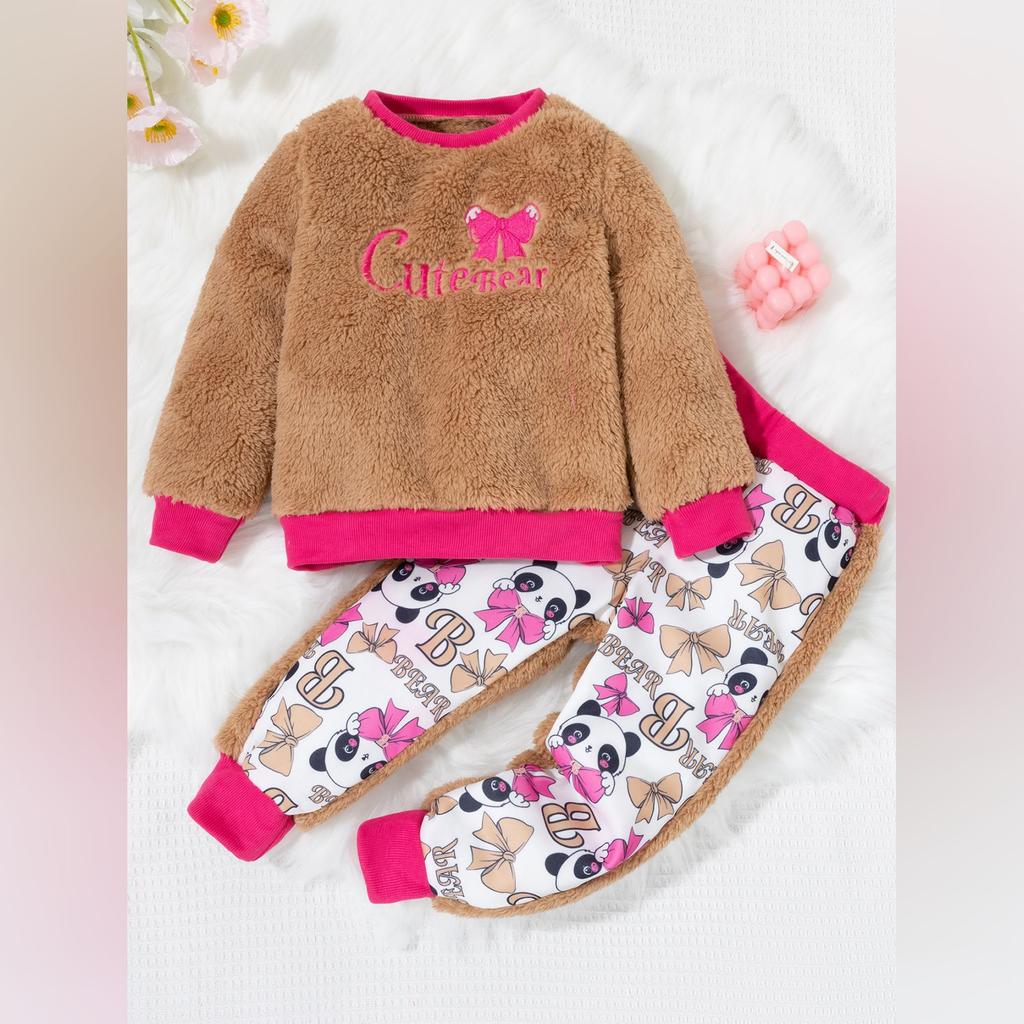 Kids Cartoon Casual Fashion Outfit Set Long Sleeve Top & Pants