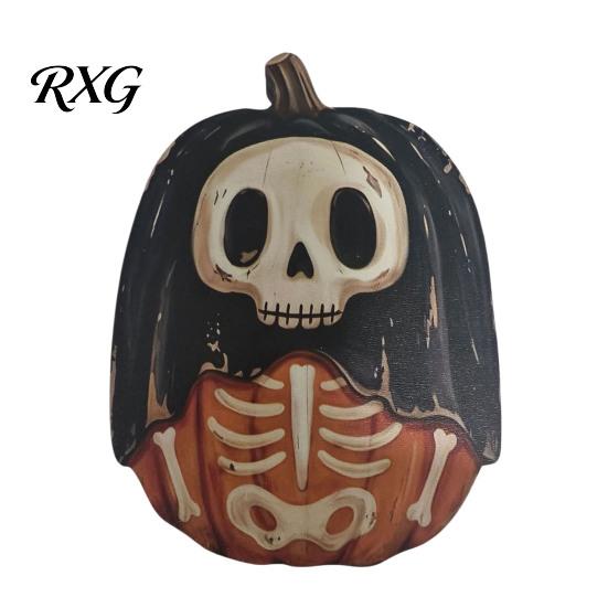 Artistic Home Office Decor Halloween Wooden Ornaments, Distressed Pumpkin/Cat Decorations, Desktop & Wall Modern Retro Desk Display Decors for Autumn