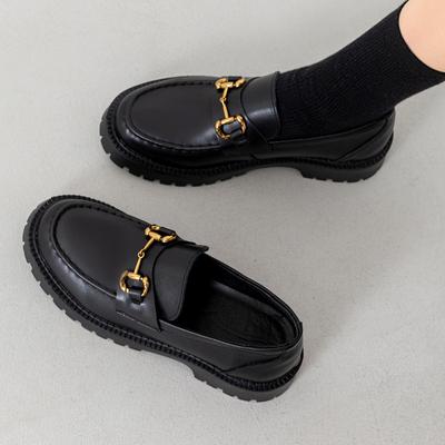 Authentic Leather Shoes Platform Loafers Women's Spring New British Style Slip-on Soft Bottom Increase Retro Shoes