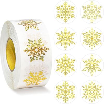 500pcs Transparent Snowflakes Sealing Labels Silver Foil Gold Foil Snowflakes Stickers Self Adhesive Round Shape