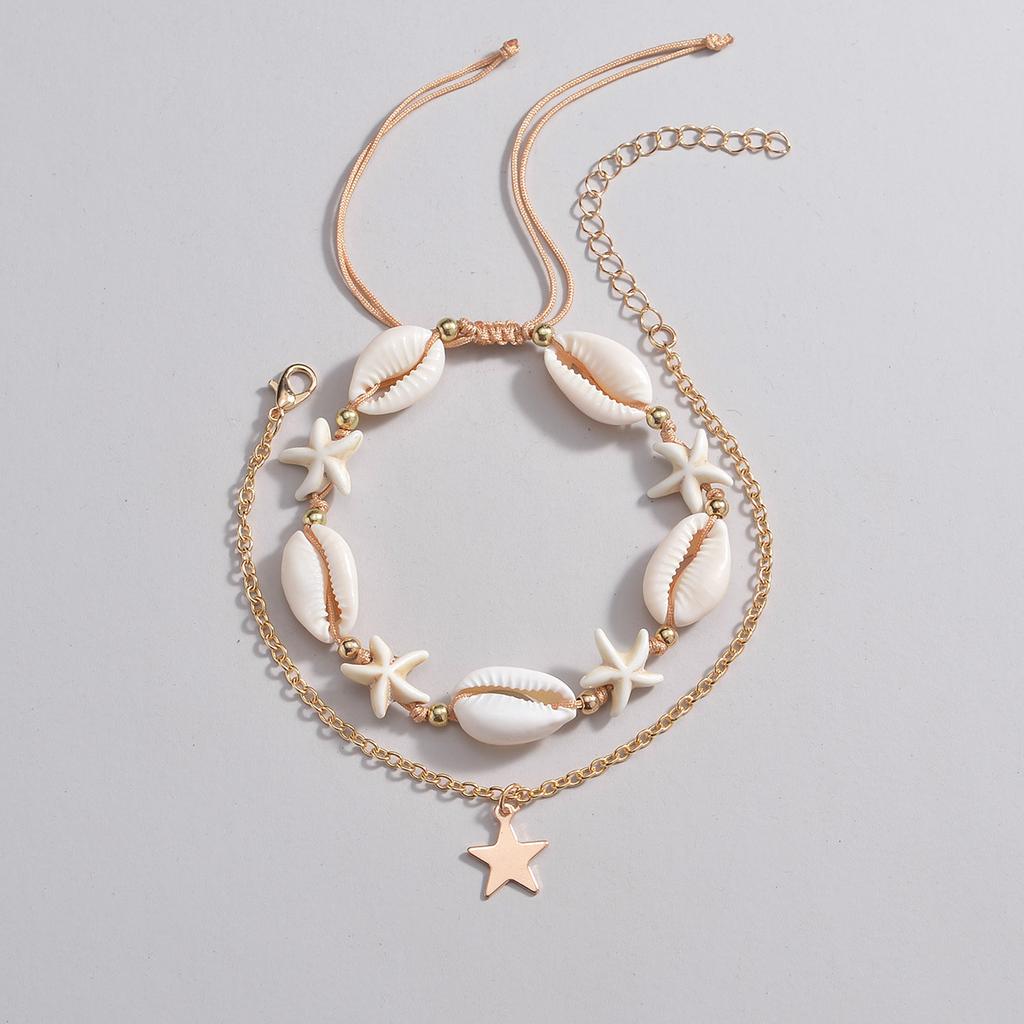 Shell Starfish Anklets for Women Bohemian Anklet Leg Rice Beads Bracelet Handmade Foot Chain Boho Jewelry Summer Accessories