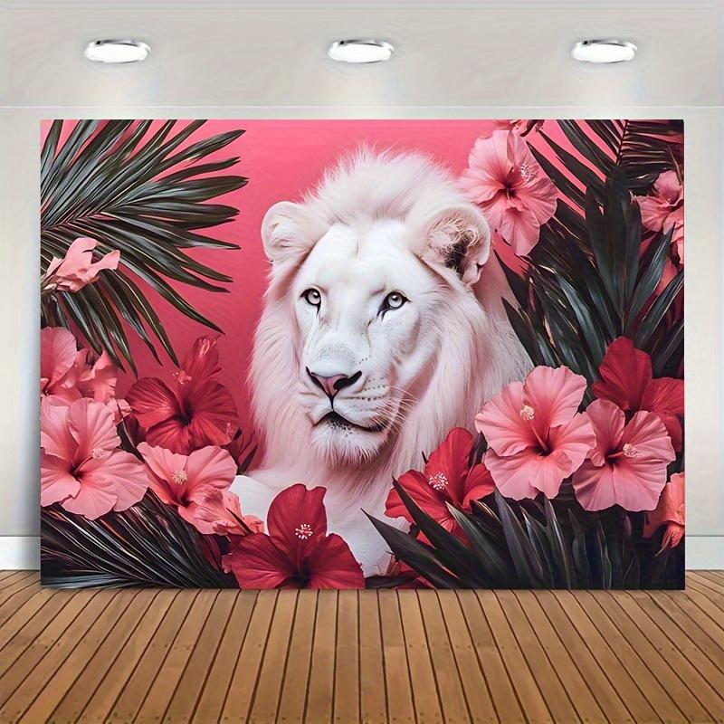 Luxury Lion and Hibiscus Print Tapestry 1pc Polyester Knit Fabric Wall Hanging Indoor Decor for Living Room Bedroom Office
