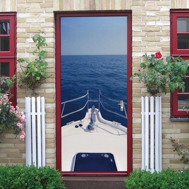 Carta da parati autoadesiva per porte in PVC Decorazione per la casa Design per la casa Adesivo per strada sulla spiaggia Porte Scenario Poster Murale Decalcomanie da muro