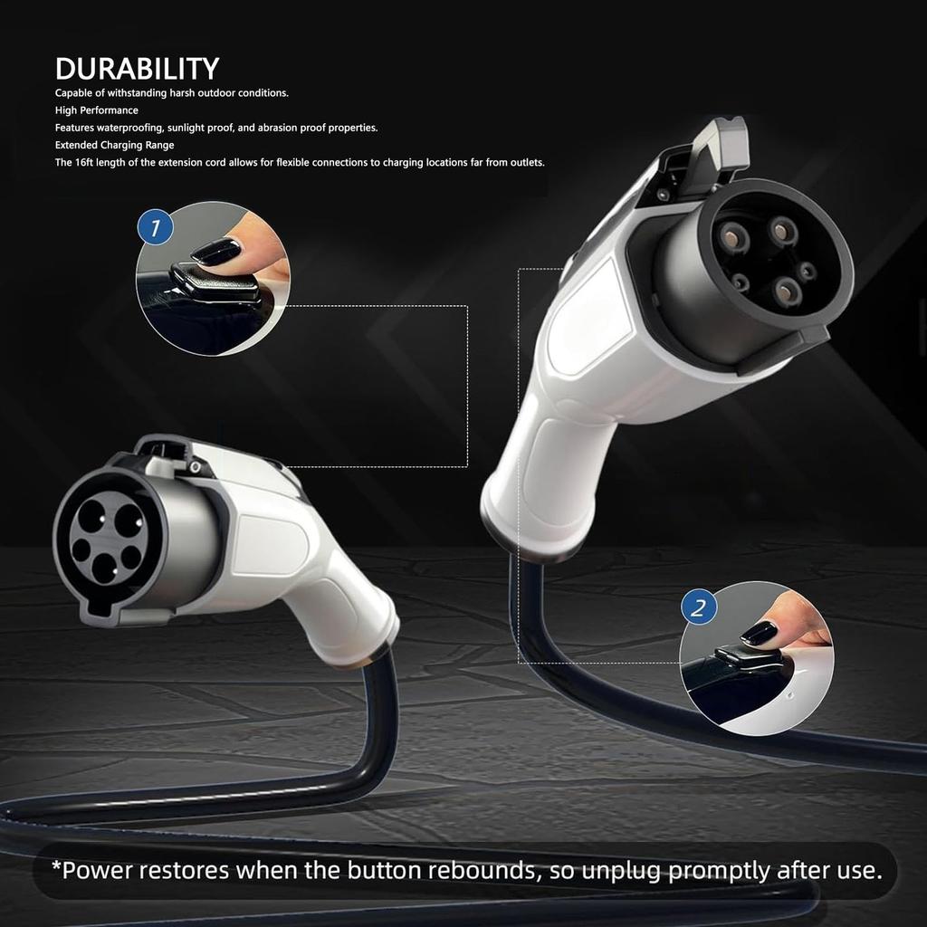 Akozon J1772 EV Charging Car Charger Extension Flexible 16 Feet for Multiple EV Models Cable, Cable,