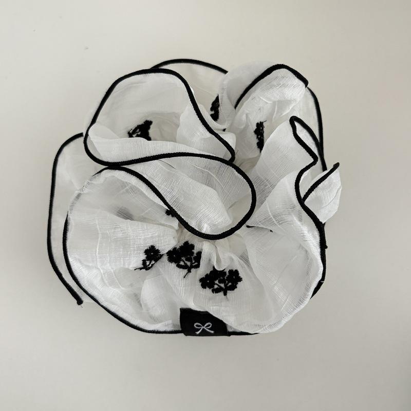 Korean Style Embroidered Lace Double Layer Ponytail Holder белый