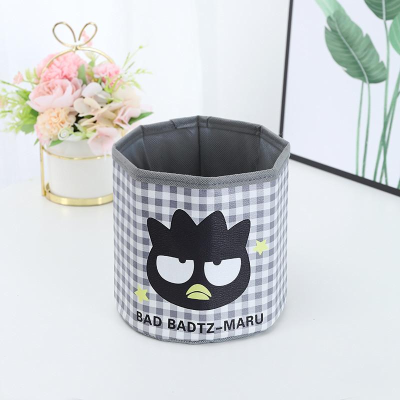 Pu Cartoon Grid Round Storage Bin With Foldable Design For Desk Organization And Office Use
