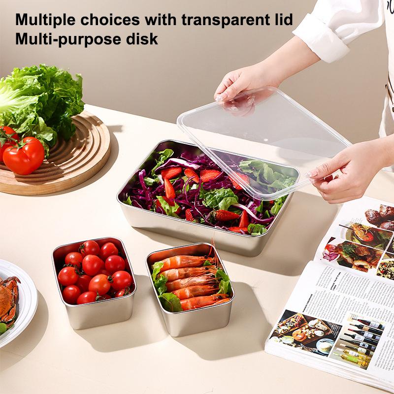 5 stk Matboks i rustfritt stål Friskholdsbeholder med lokk, Rektangulær Pølse Nudler Fruktskål