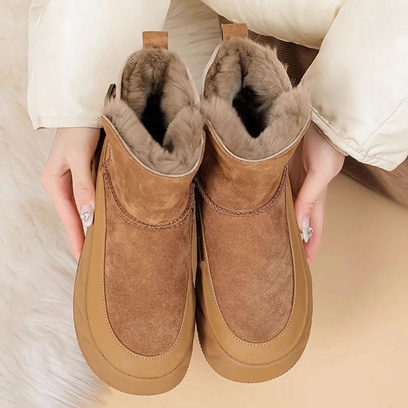 

Женские зимние сапоги на толстой подошве, интегрированные с мехом, 2025 новинка, зимние бархатные утолщенные нескользящие большие хлопковые сапоги из деревни Сангпо, Северо-Восток 35 имбирный