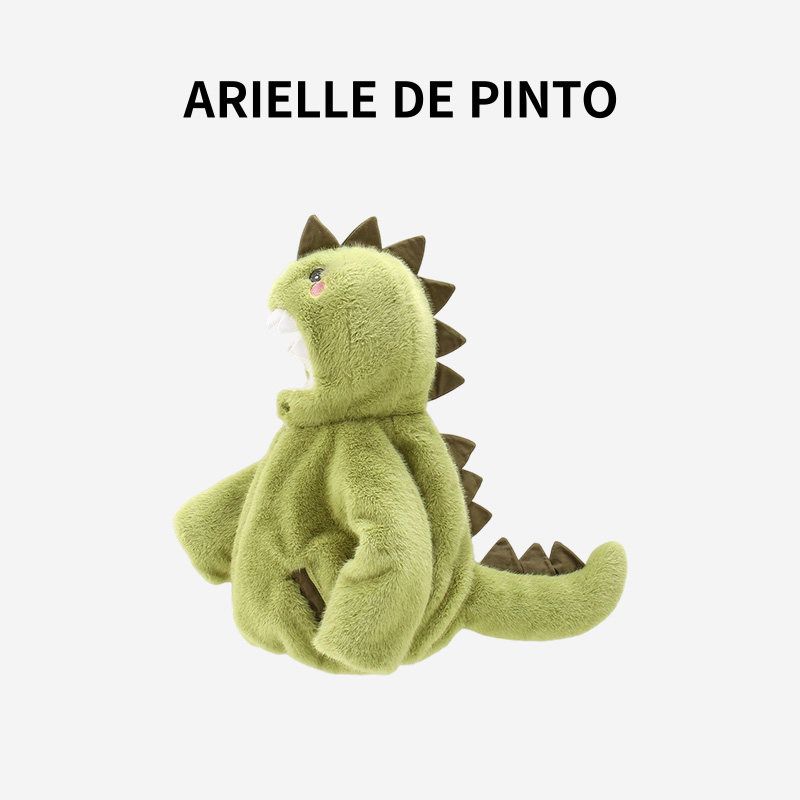 French Arielle De Pinto Dinosaur Jacket for Boys and Girls, Winter Cartoon Fleece-Lined Thick Cotton Coat Green Fleece-Lined 90