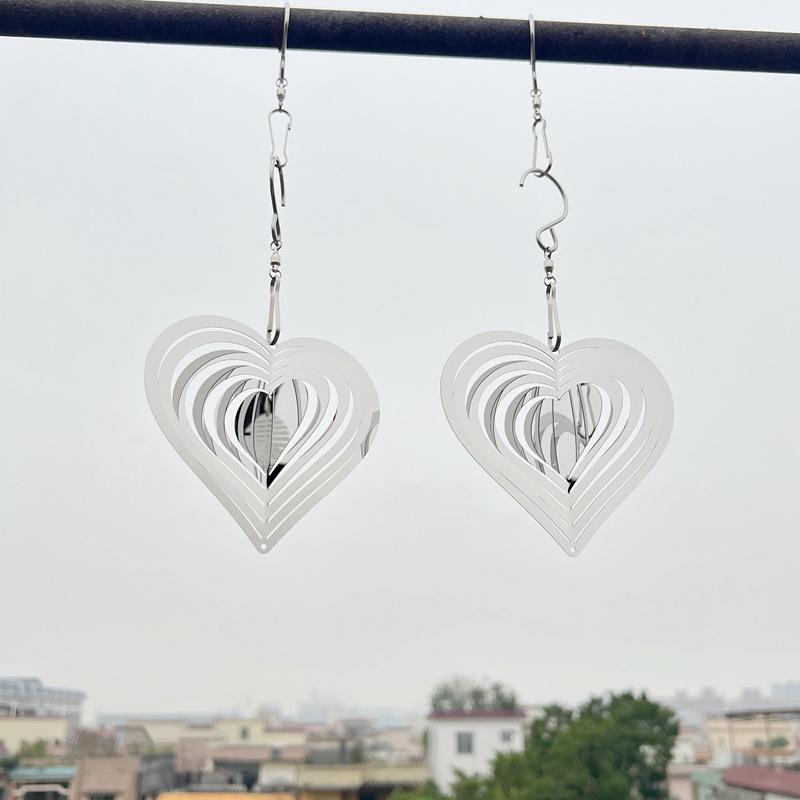 Rotating Heart-Shaped Metal 3D Wind Chime Spinner - Stainless Steel Gift
