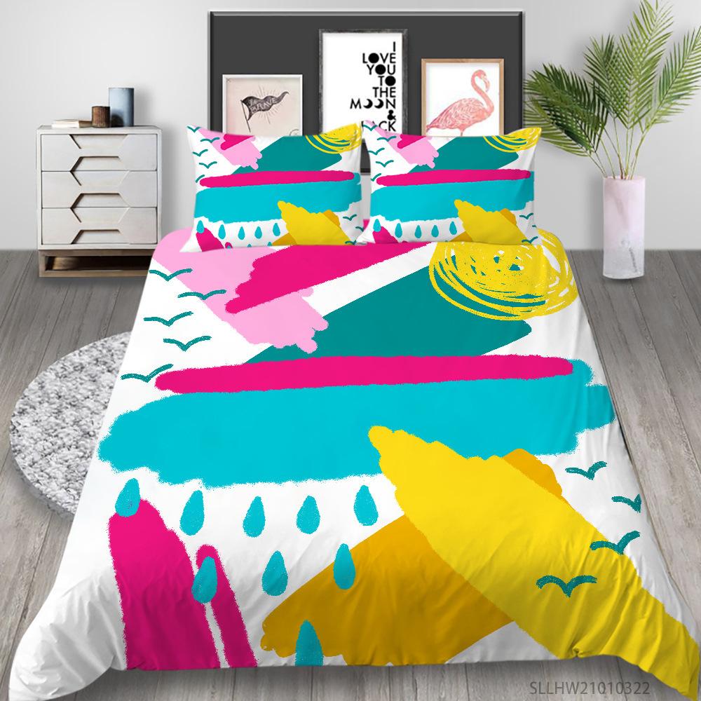 Cartoon King Queen Duvet Cover Painted Art Style Bedding Set for Kids Teens Adults Purple Girl Cat 2/3pcs Polyester Quilt Cover